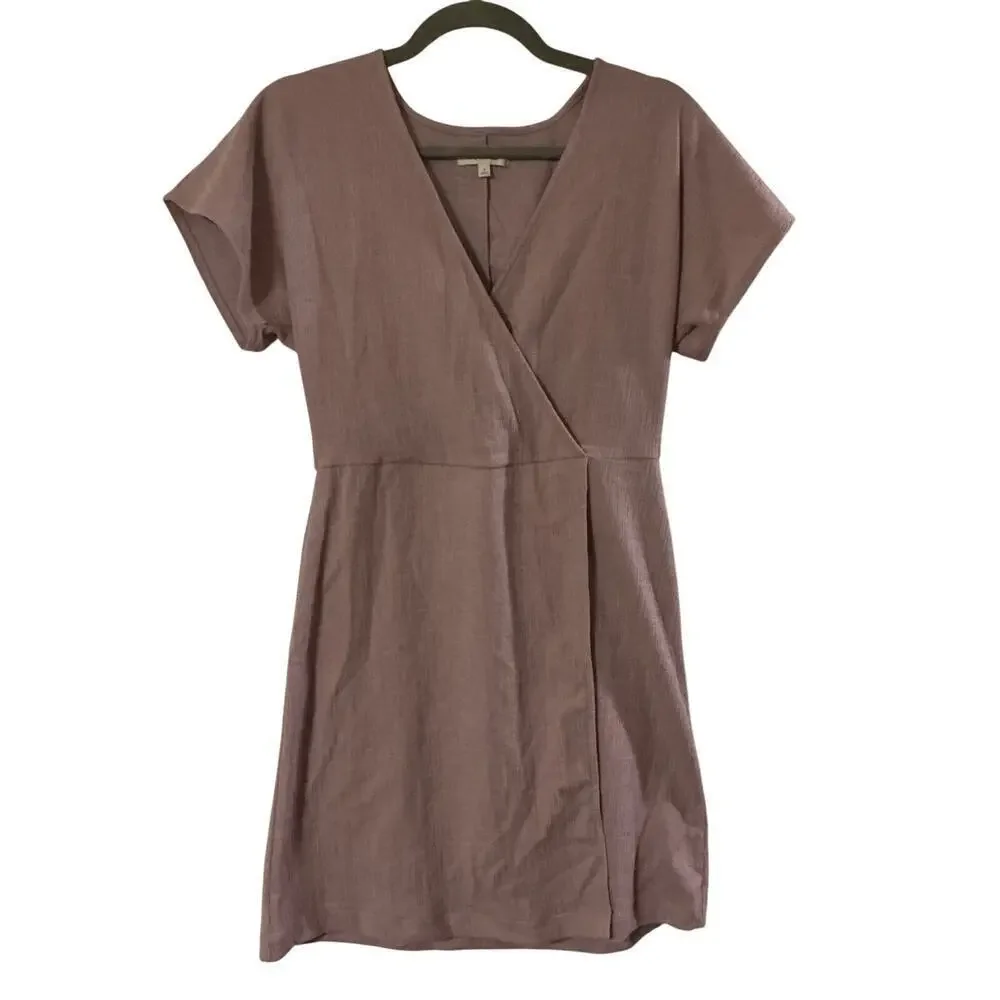 Madewell Mauve Textured Wrap Front Short Sleeve Dress Women’s Small Cotton Blend - Picture 9 of 11